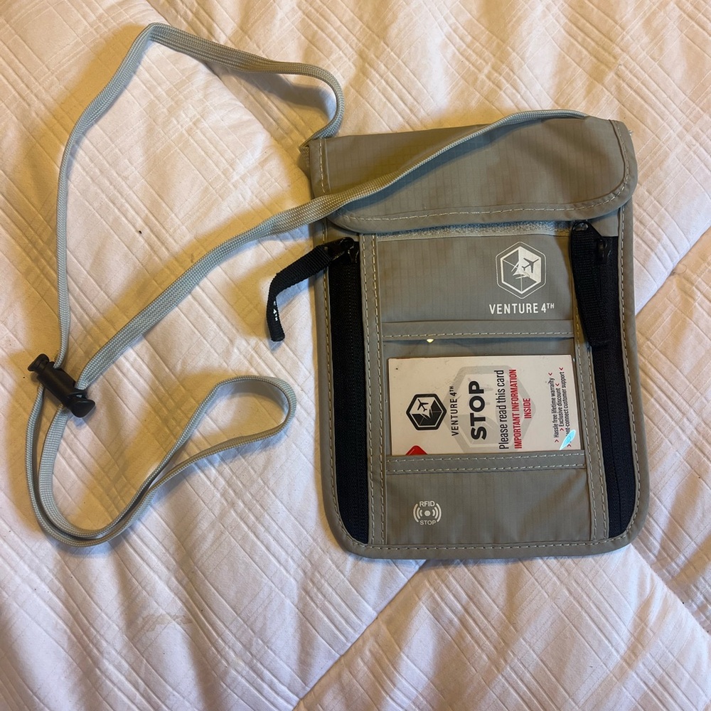Venture 4th Passport Holder Neck Wallet RFID Blocking Gray Neck Pouch